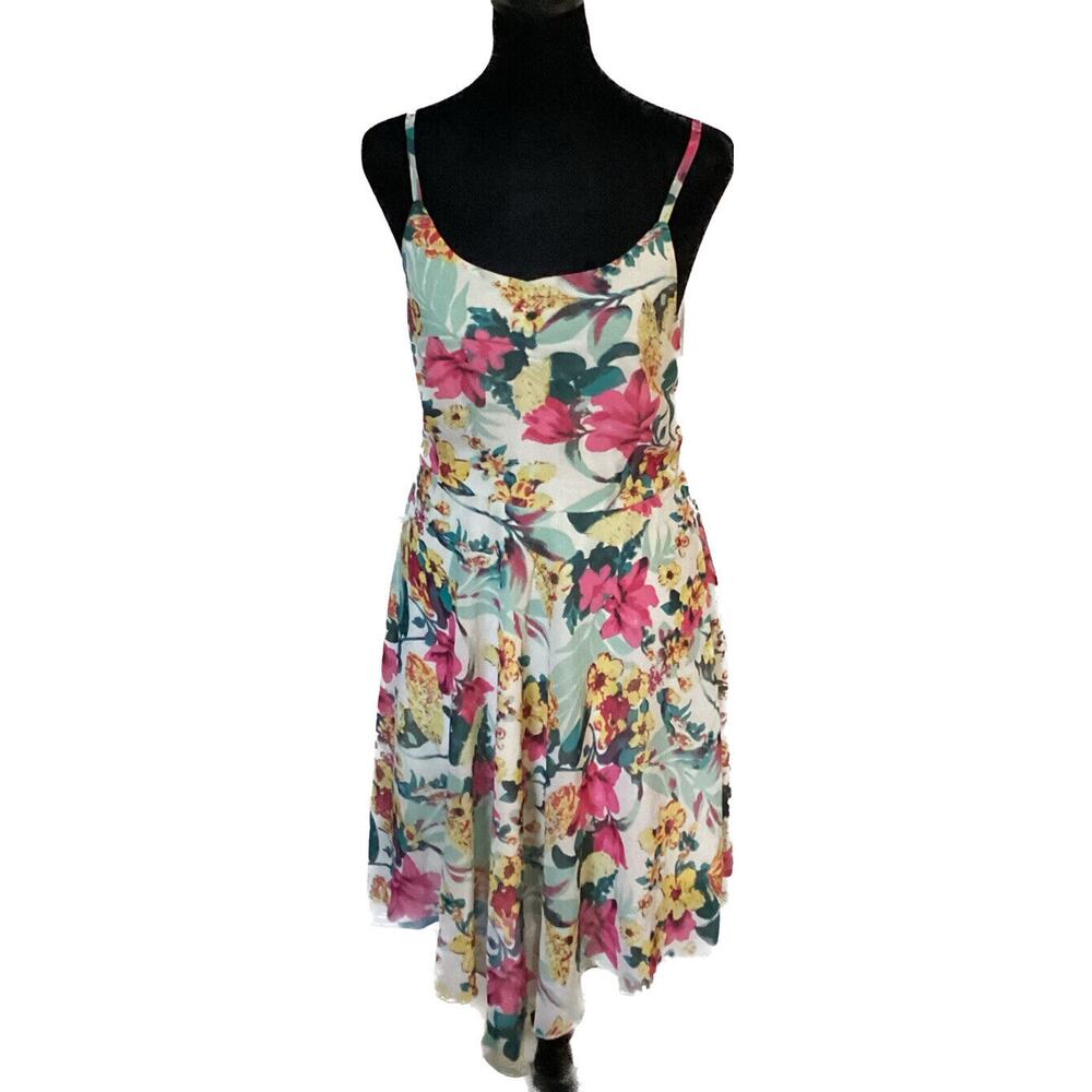 Venus Spaghetti Strap Midi Dress Size 8 Floral Lined Asymmetrical‎ Side Zip